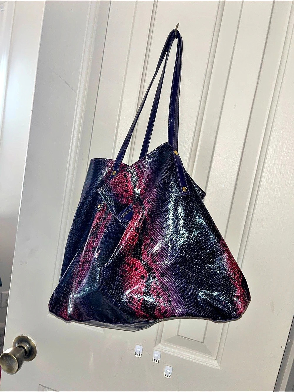 Guess Vintage Snake Print Tote in Black & Red
